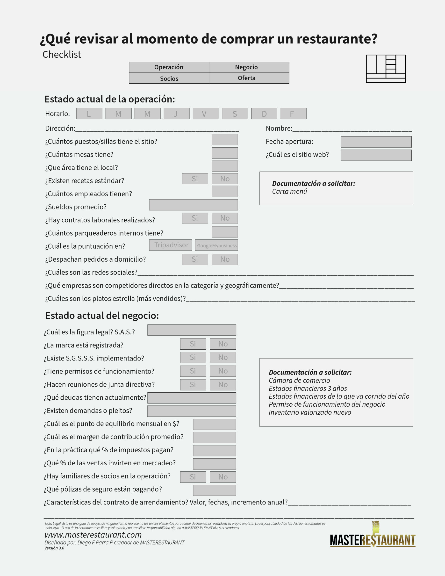 CHECKLIST PARA REVISAR AL COMPRAR RESTAURANTES Y NEGOCIOS GASTRONÓMICOS  MASTERESTAURANT (master restaurant)