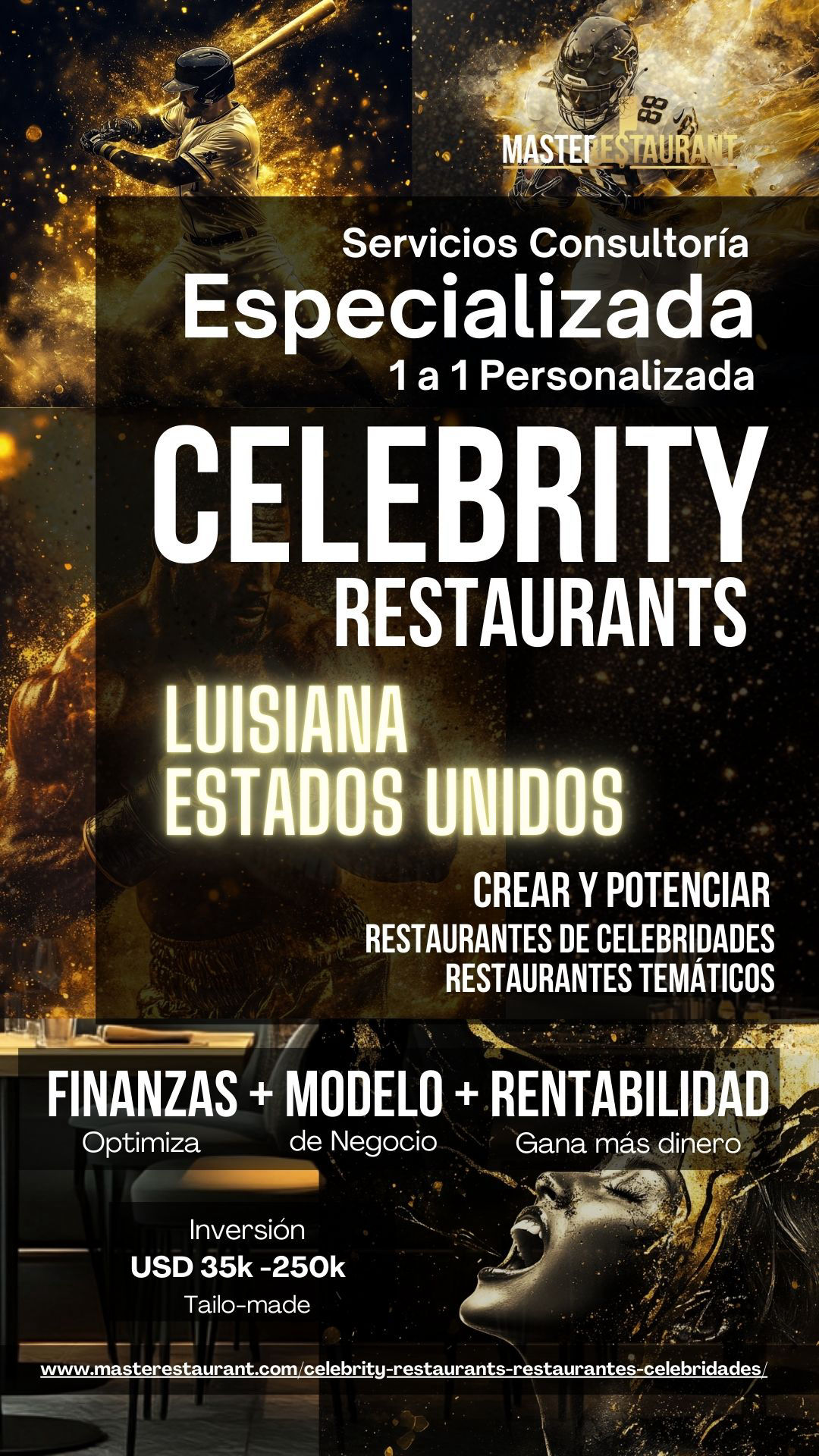 Servicios, entrenamiento, consultoría, bootcamps, eventos y acompañamientos privados para celebrity restaurants, restaurantes de famosos, restaurantes de celebridades, restaurantes temáticos, foodtech’s y negocios gastronómicos. LUISIANA (USA)