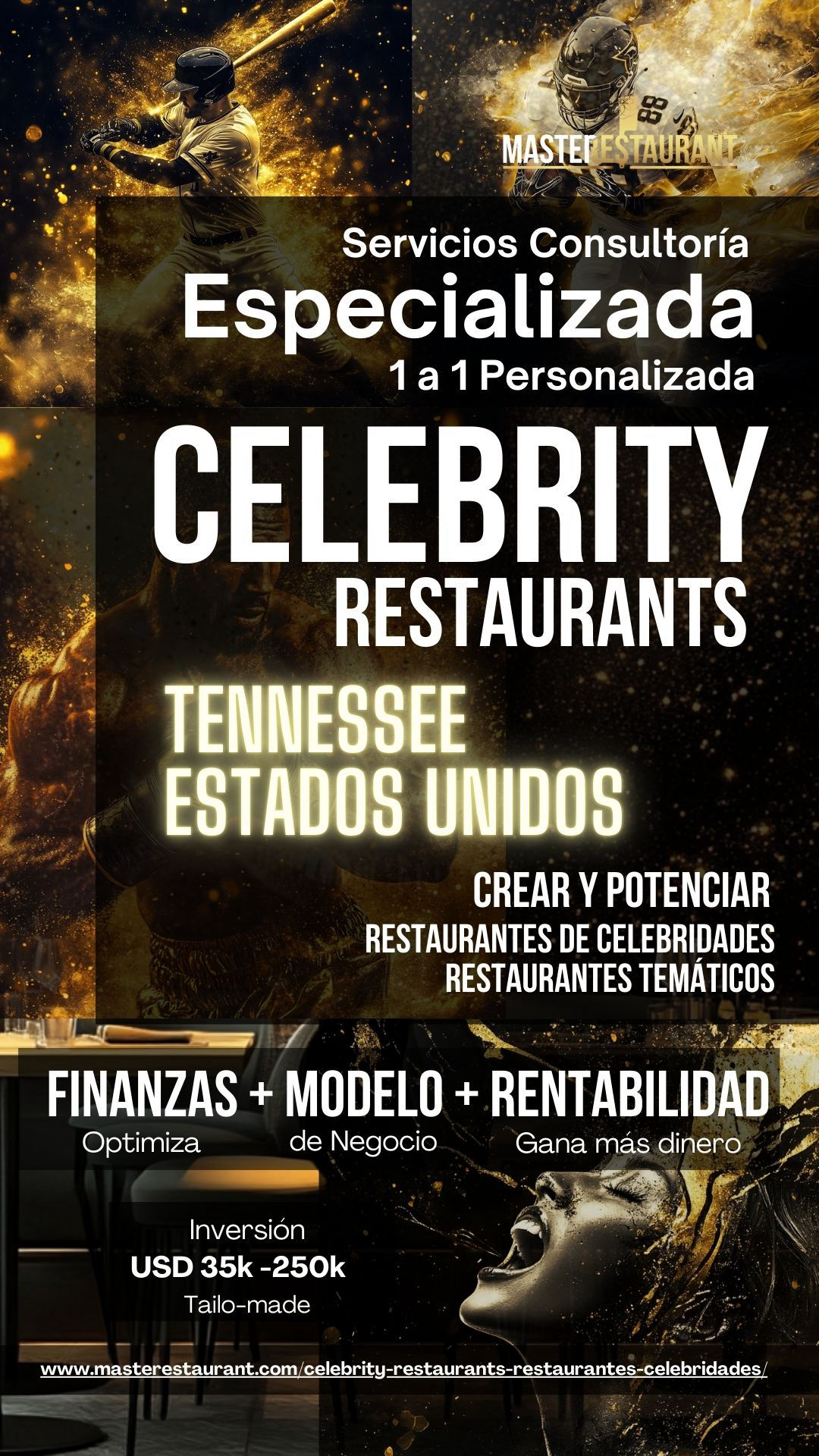 Servicios, entrenamiento, consultoría, bootcamps, eventos y acompañamientos privados para celebrity restaurants, restaurantes de famosos, restaurantes de celebridades, restaurantes temáticos, foodtech’s y negocios gastronómicos. TENNESSEE (USA)