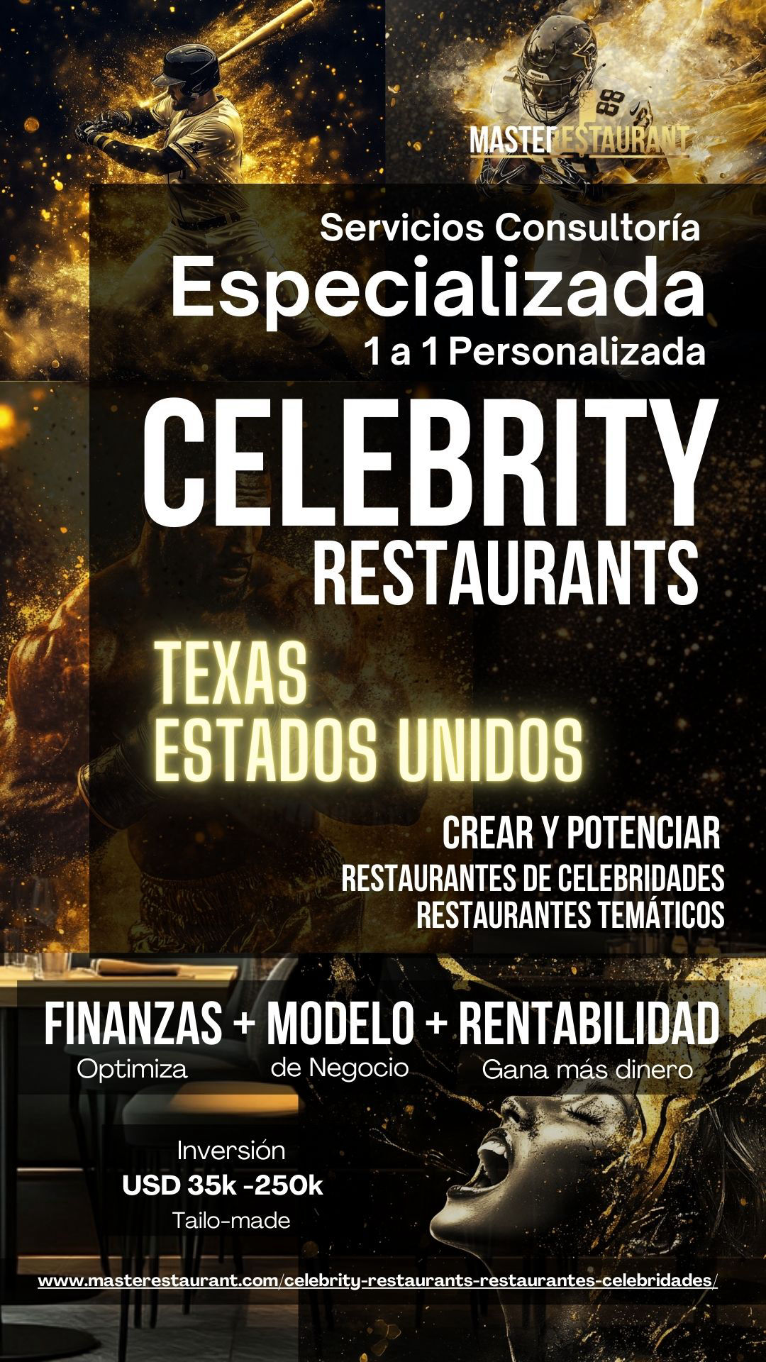 Servicios, entrenamiento, consultoría, bootcamps, eventos y acompañamientos privados para celebrity restaurants, restaurantes de famosos, restaurantes de celebridades, restaurantes temáticos, foodtech’s y negocios gastronómicos. TEXAS (USA)