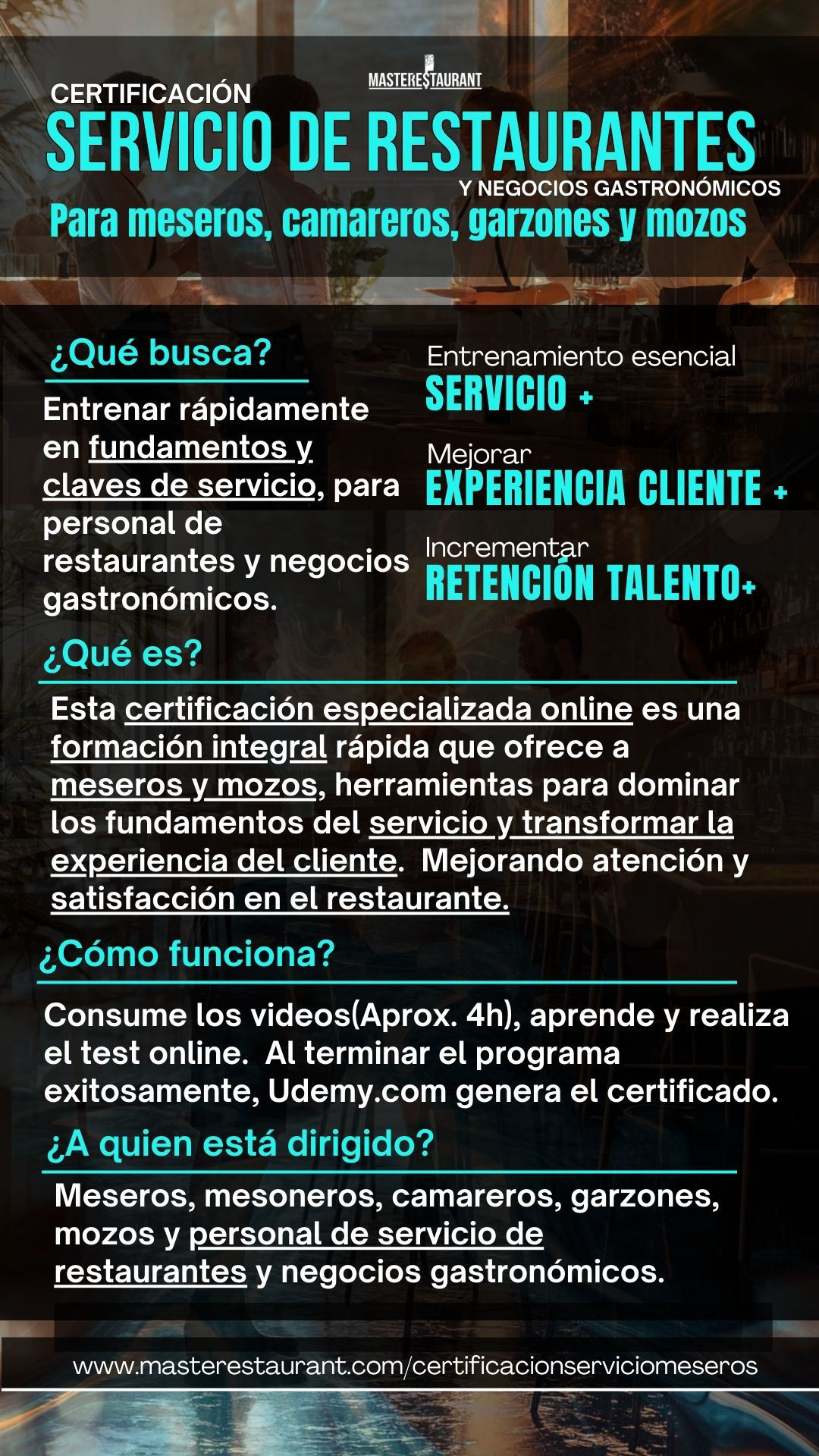 MASTERESTAURANT - Certificación en servicio de restaurantes para meseros, camareros, garzones y mozos
