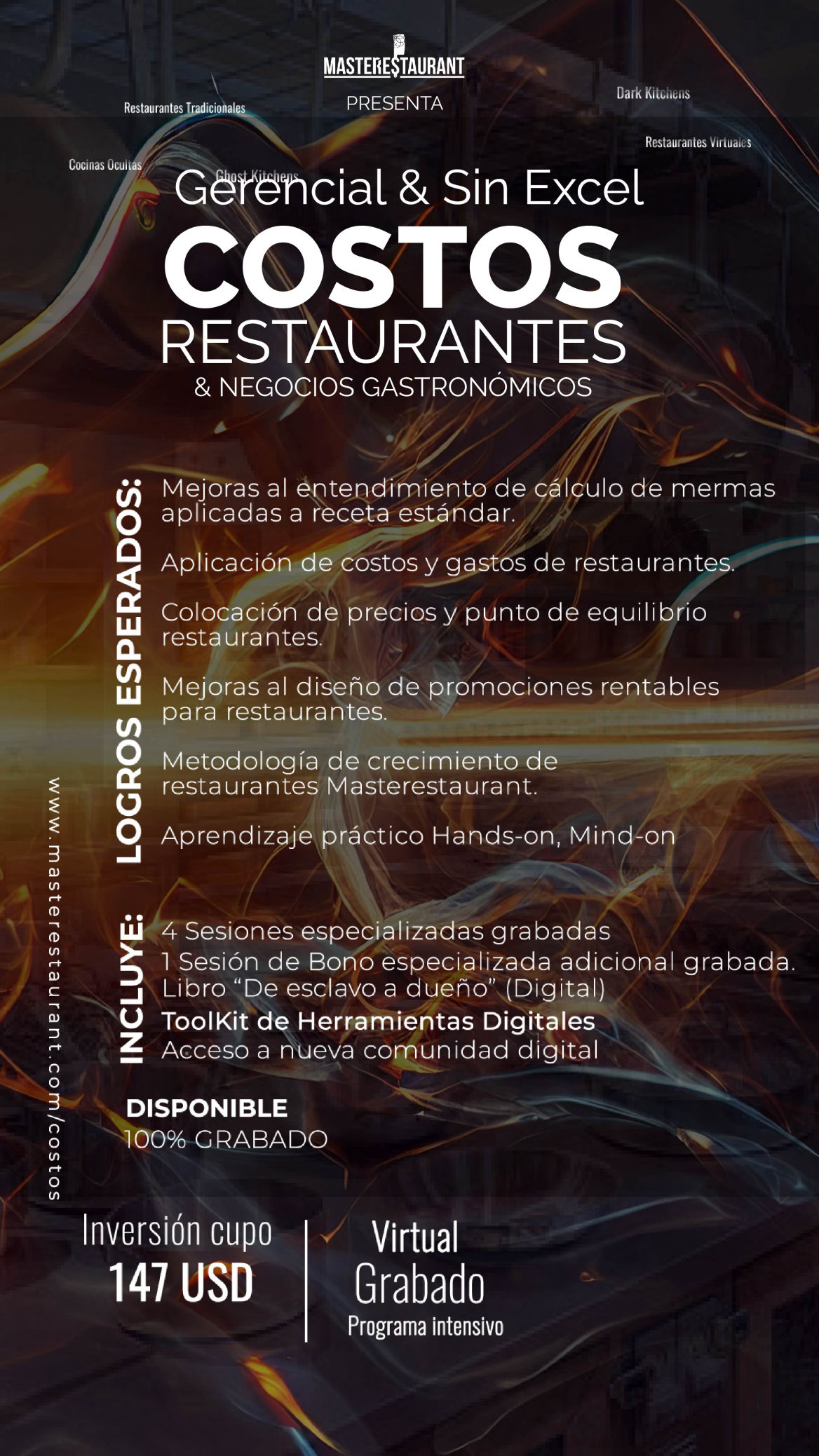 Programa gerencial intensivo de Costos sin Excel para restaurantes, dark kitchens, negocios gastronómicos masterestaurant (master restaurant)