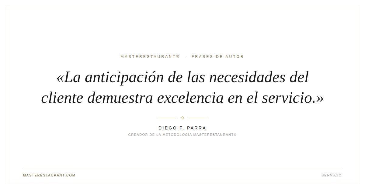 La anticipación de las necesidades del cliente demuestra excelencia en el servicio. — Diego F. Parra