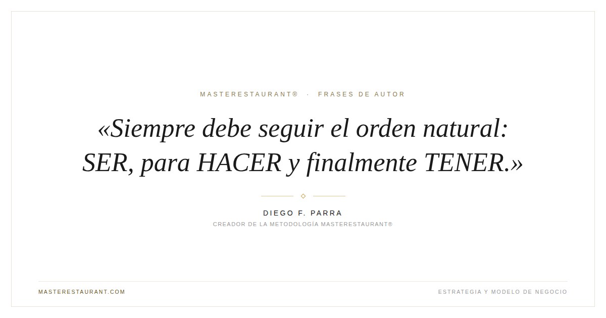 Siempre debe seguir el orden natural: SER, para HACER y finalmente TENER. — Diego F. Parra