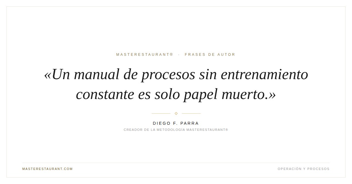 Un manual de procesos sin entrenamiento constante es solo papel muerto. — Diego F. Parra