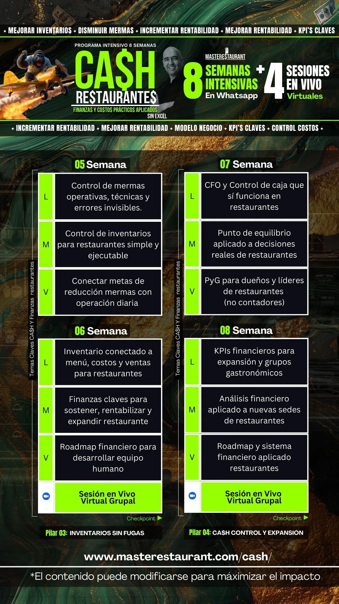 CA$H · temario de las semanas 05 a 08, pilares de inventarios y control de caja