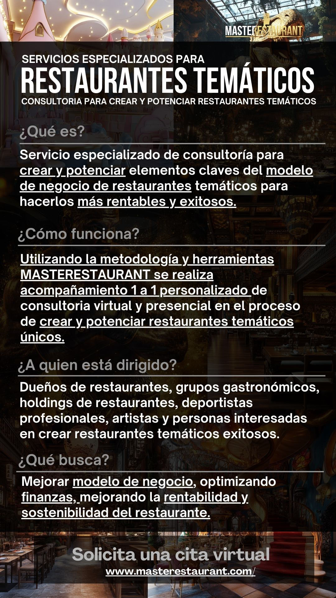Servicios, entrenamiento, consultoría, bootcamps, asesoría, eventos y acompañamientos privados para restaurantes temáticos en ESTADO DE LA FLORIDA (USA)
