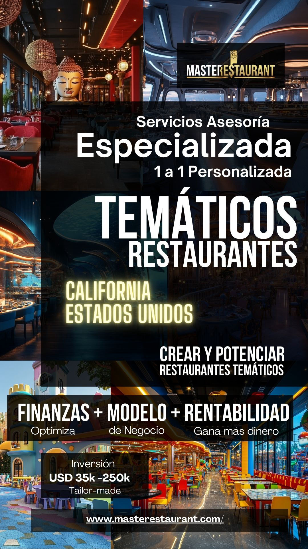 Servicios, entrenamiento, consultoría, bootcamps, asesoría, eventos y acompañamientos privados para restaurantes temáticos en ESTADO DE CALIFORNIA (USA)
