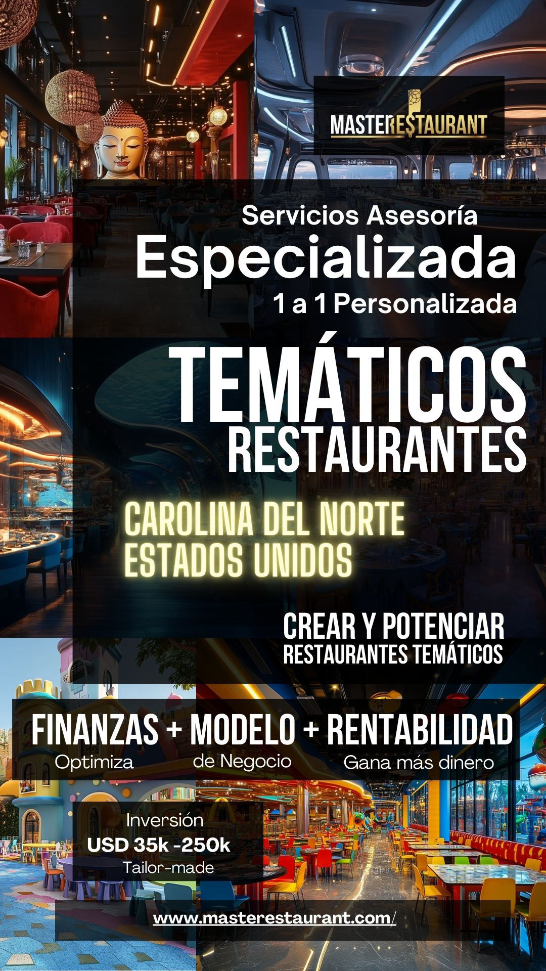 Servicios, entrenamiento, consultoría, bootcamps, asesoría, eventos y acompañamientos privados para restaurantes temáticos en ESTADO DE CAROLINA DEL NORTE (USA)