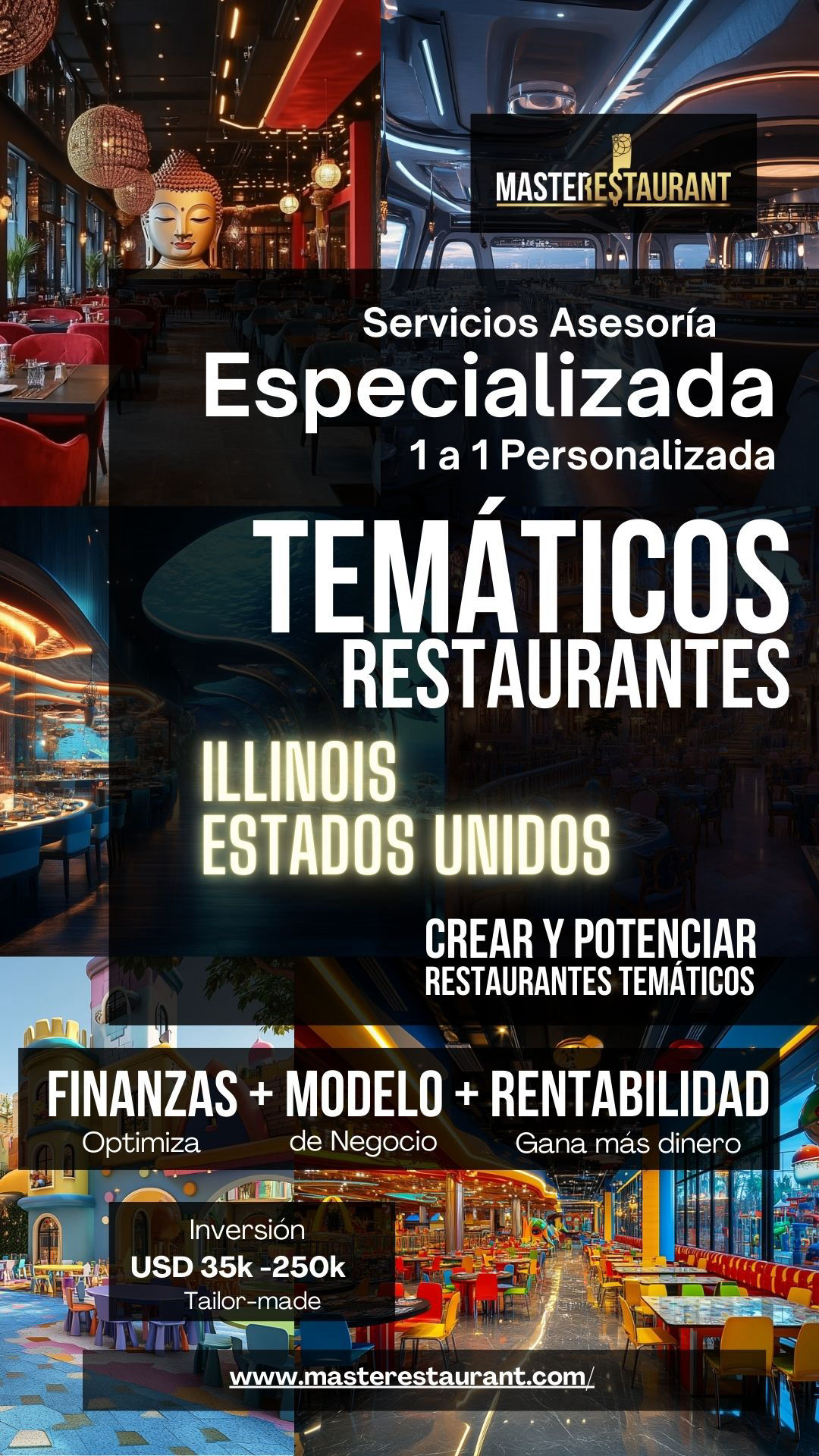 Servicios, entrenamiento, consultoría, bootcamps, asesoría, eventos y acompañamientos privados para restaurantes temáticos en ESTADO DE ILLINOIS (USA)