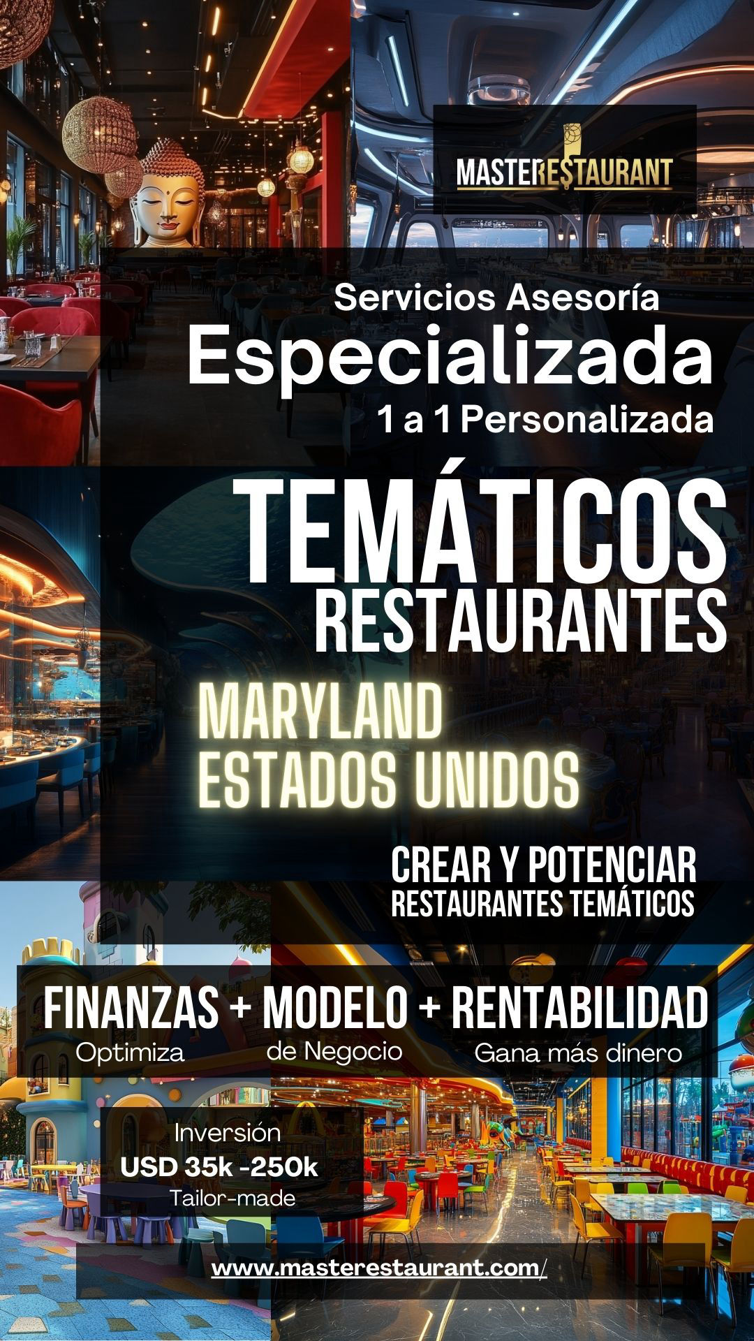 Servicios, entrenamiento, consultoría, bootcamps, asesoría, eventos y acompañamientos privados para restaurantes temáticos en ESTADO DE MARYLAND (USA)