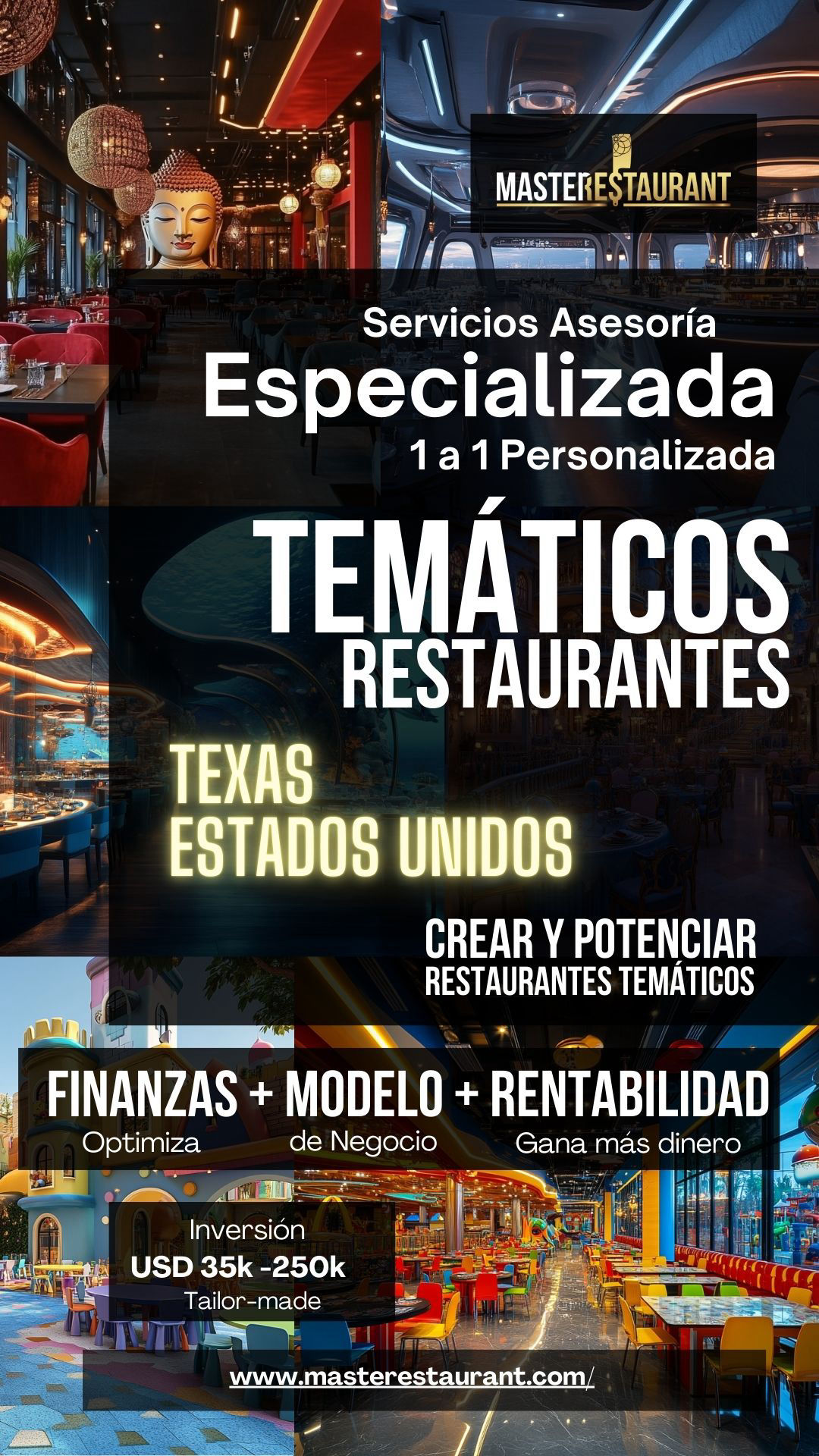 Servicios, entrenamiento, consultoría, bootcamps, asesoría, eventos y acompañamientos privados para restaurantes temáticos en ESTADO DE TEXAS (USA)