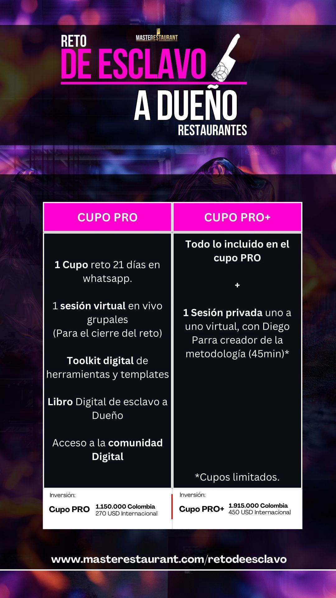 Cupos Reto de Esclavo a Dueño de Restaurante