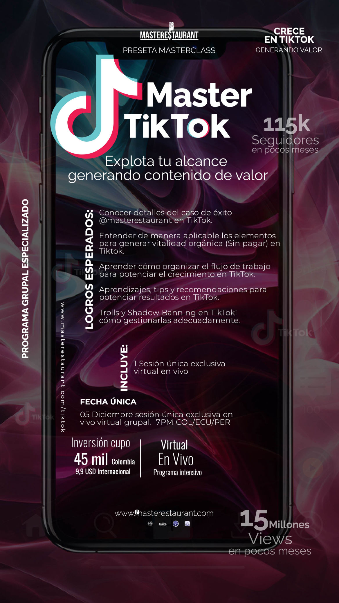 Masterclass Tiktok Masterestaurant - para crecer y potenciar el alcance en TikTok de manera orgánica de personas, influencers, marcas y empresas